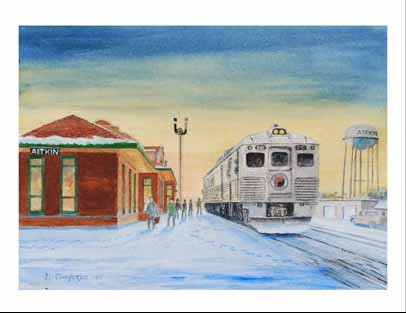 NP Budd Car B-41 at Aitkin MN Winter Cards