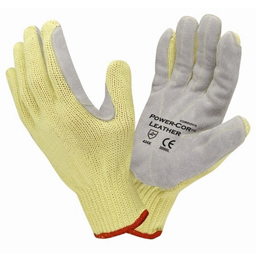 Cordova Power-Cor Kevlar® Gloves, 7-Gauge, Leather Palm, Cut Level 4 (Dozen)