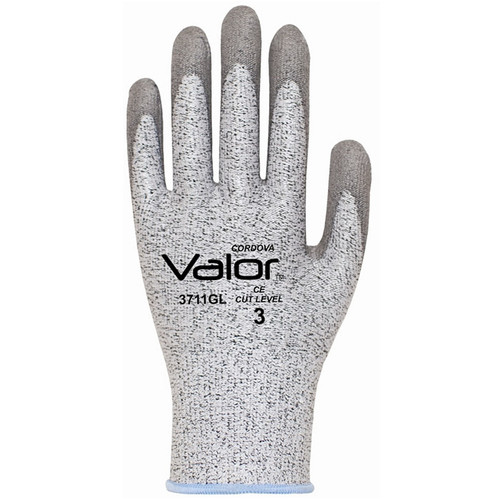 Cordova VALOR HPPE Gloves, Gray, 13-Gauge, Coated Palm, Cut Level 2 (Pair)