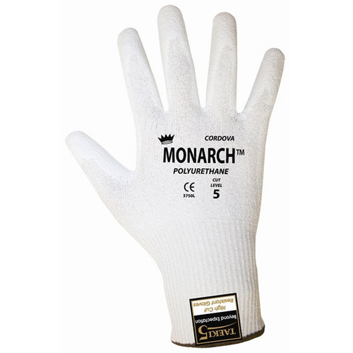 Cordova Monarch PU White TAEKI5® Gloves, 13-Gauge, Polyurethane Coating, Cut Level 3 (Pair)