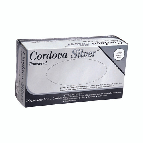 Cordova SILVER Industrial Grade Latex Gloves, Powdered (Case of 1,000)