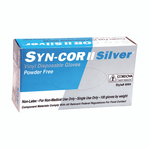 Cordova SYN-COR II SILVER Industrial Grade Vinyl Gloves, 5-MIL, Powder Free (Case of 1,000)