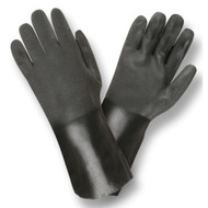 Black PVC Coated Gloves, Sandpaper Finish, Interlock Lined, 14-INCH (6 Dozen)