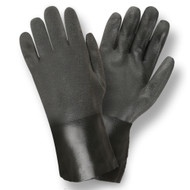 Black PVC Coated Gloves, Sandpaper Finish, Jersey Lined, 12-INCH (6 Dozen)