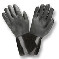 Black PVC Coated Gloves, Etched Finish, Jersey Lined, 12-INCH (6 Dozen)