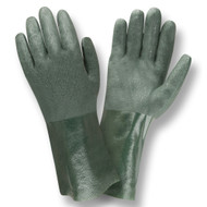Green PVC Coated Gloves, Etched Finish, Jersey Lined, 12-INCH (6 Dozen)