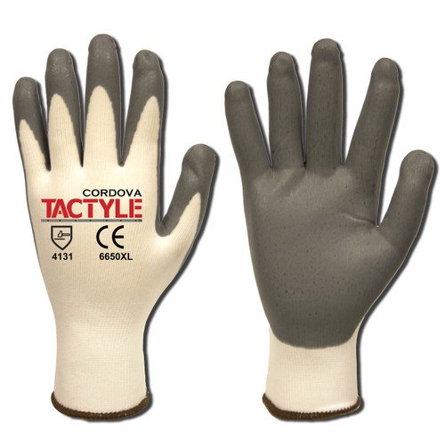 Cordova TACTYLE Nitrile Coated Machine Knit Gloves, 13-Gauge, White/Gray (Dozen)