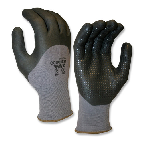 Cordova CONQUEST MAX Nitrile Coated Machine Knit Gloves, 3/4 Coating, Black Nitrile Dots (Dozen)