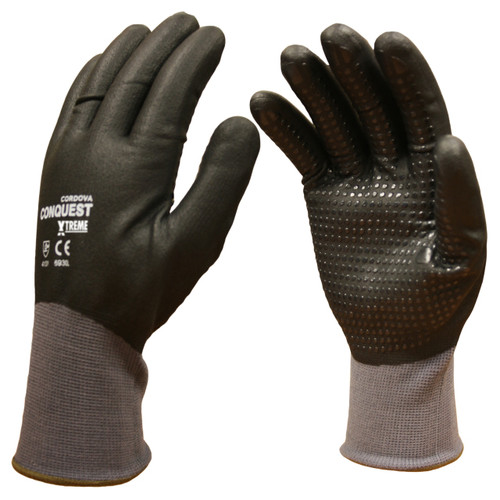 Cordova CONQUEST ULTRA Nitrile Coated Machine Knit Gloves, Full Coating, Black Nitrile Dots (Dozen)
