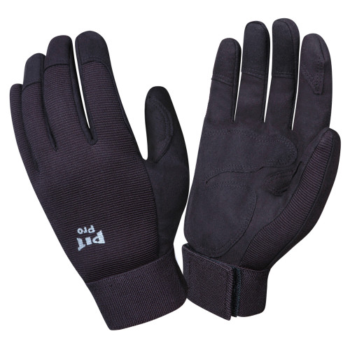 PIT PRO Leather Mechanics Gloves, Black