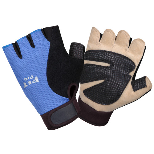PIT PRO Half Fingered Mechanics Gloves, Black/Blue