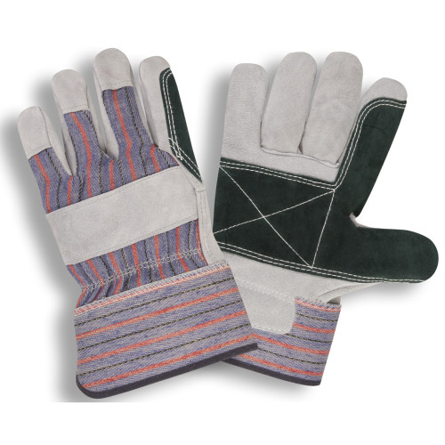 Cordova Regular Shoulder Split Cowhide Leather Gloves, Double Palm, Rubberized Safety Cuff (Dozen)