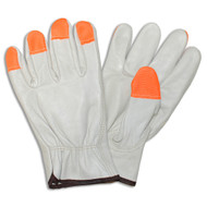 Cordova Standard Cowhide Leather Drivers Gloves, Unlined, Elastic Back, Orange Finger Tips, Keystone Thumb (Dozen)