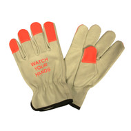 Cordova Beige Cowhide Leather Drivers Gloves, Unlined, Keystone Thumb, "Watch Your Hands" Logo (Dozen)