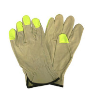 Pigskin Leather Drivers Gloves, Unlined, Hi-Vis Lime Fingertips, Keystone Thumb