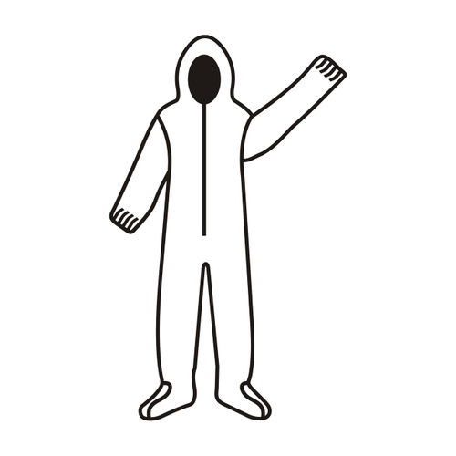 Cordova Standard Weight White Polypropylene Coverall w/Hood & Boots, Elastic Wrists & Ankles
