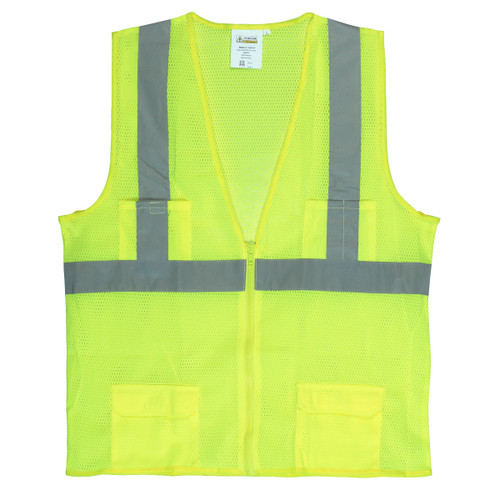 Class II Mesh Surveyors Vest, Zipper Closure, Lime