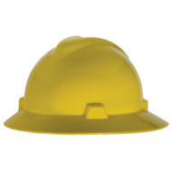 MSA V-Gard Full Brim Hard Hat, Fast-Trac Ratchet Suspension, Yellow