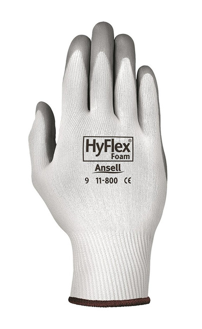 HyFlex Light-Duty Gloves, Foam Coated, Cut Level 1, White