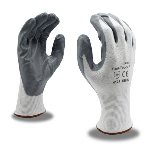 Cor-Touch™ Coated Machine Knit Gloves, White/Gray, Dozen