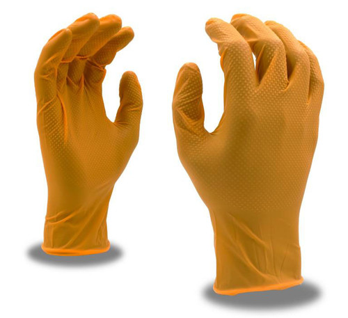 Nitri-Cor Diamond™, Orange, Nitrile Examination, Gloves, Diamond Embossed Grip, Powder Free, 6-mil Palm Thickness, 245 mm. (9.5-inch) length, Beaded Cuff