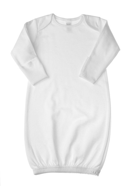 blank newborn gowns, newborn gowns, newborn gown, unisex newborn gown, gown with mitten cuff, wholesale suppliers for baby clothing