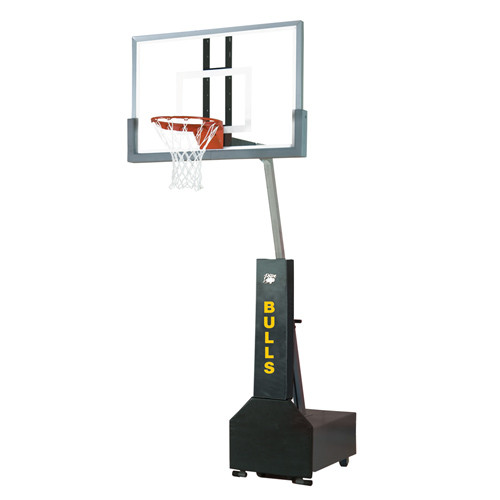 Bison Club Court Portable And Adjustable Height Indoor Basketball System With Glass Backboard