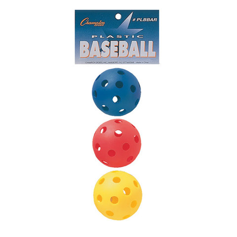 Assorted Color (Red, Blue, Yellow) Plastic Baseball Retail Pack 9"