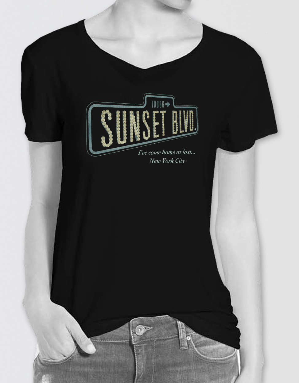 Sunset Boulevard Ladies Glitter Logo T-Shirt - Platypus Productions LLC