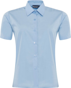 Blouse Closed Neck Short Sleeved - Light Blue Twin Pack