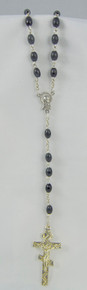 Rosary- Black Rosary with Silver 3-Bar Cross