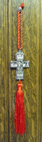 Cross- Metal Cross with Red Tassel (Silver)