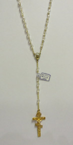 Rosary- Clear Beaded Rosary with Gold 3-Bar Cross (2)
