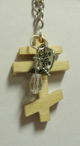 Key Chain-Light Wood 3-Bar Cross 