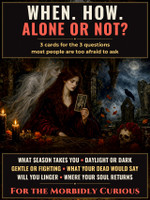 For the Morbidly Curious ~ October Death & Afterlife Tarot In-a-Nutshell Reading ~ Ask the Grave Any 3 of 25 Questions ~ Your Own Death, Your Beloved Dead & What Waits Beyond ~ 1 Card Pulled Per Question ~ One Photo ~ 3–5 Sentences Each