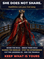 Hashihime's Iron Crown Curse ~ The Jealous Bridge Princess of Uji Severs the Rival ~ Break Their Hold on the One You Love ~ Silence the Meddler ~ Turn Their Secret Sweetness to Ash ~ Sink the Interloper in Black Water ~ Keep What Is Yours