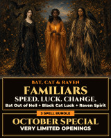 *October Special Bundle ~ Bat, Cat & Raven Familiars ~ 3 Spells: Bat Out of Hell Speed + Black Cat FAST Good Luck + Raven Spirit Transformation ~ Speed, Luck & Change for the Whole Season