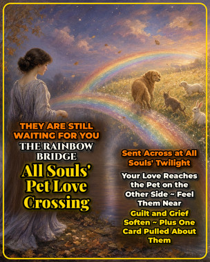 <p>They loved you with their whole heart. On All Souls' Day, you can send that love back across.</p>
<p>On Monday, November 2, All Souls' Day, the waning Moon is in Leo with Mars and Jupiter, just past its last quarter. A waning Moon is the time for release, endings and settling what is owed. The Sun is deep in Scorpio, the sign of the underworld and what lies beneath, and Mercury is retrograde in Scorpio until November 13, the classic signal that the past is returning to be dealt with. Venus is retrograde in Libra, weighing what is fair and just. On All Souls' Day the dead are remembered, and the doorway between the worlds is still open.</p>
<p>Pet lovers around the world take comfort in the Rainbow Bridge, a sunlit meadow just this side of Heaven where our departed animals run and play, healthy and whole again, waiting for the day we cross the bridge together. All Souls' Day is the day for remembering everyone we have lost, and that includes the dog who slept at your feet, the cat who knew your moods and the bird who sang you awake. On this day, I light a path of love across the bridge to your pet. I also pull one card to answer the one question your heart is asking about them.</p>
<p><strong>Very effective for:</strong></p>
<ul>
<li>Guilt over euthanasia and wondering if it was the right time</li>
<li>A pet who was lost and never found</li>
<li>Wondering if they are at peace and no longer in pain</li>
<li>Whether it is time to adopt again, and if they would mind</li>
<li>A childhood pet you never got to grieve</li>
<li>Not being there at the end</li>
<li>A sudden accident or illness you never saw coming</li>
<li>A pet who passed while you were away or at work</li>
<li>Older people who lost a lifelong companion</li>
<li>Children grieving their first pet</li>
<li>Feeling a pet's presence and wondering if it is real</li>
<li>A rescue animal you were not able to save</li>
<li>Wanting to know if they have met loved ones on the other side</li>
<li>A service animal or working partner</li>
<li>Anniversaries of their passing that still hurt</li>
</ul>
<p>Unchecked, guilt and unanswered questions can keep the sweetest memories wrapped in sorrow.</p>
<p><strong>The Unexpected Power of the Rainbow Bridge</strong></p>
<p>The results often show up as:</p>
<ul>
<li>Feeling their weight on the bed or at your feet</li>
<li>Their favorite toy or tag turning up</li>
<li>Dreams of them happy and healthy</li>
<li>Animals behaving as if they see someone</li>
<li>Peace replacing guilt</li>
<li>A sense that they are waiting and not gone</li>
</ul>
<p><strong>Needed:</strong></p>
<ul>
<li>Your name</li>
<li>Your pet's name and species</li>
<li>A photo of your pet if possible</li>
<li>The date they passed</li>
<li>Your one question about your pet</li>
</ul>
<p>Your spell photo is emailed to you once your casting is complete.</p>
<p>Order by Monday, November 2 at 3:00 PM Eastern for All Souls' twilight!</p>