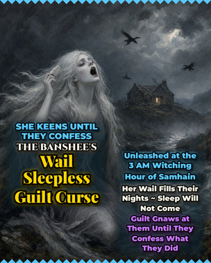 <p>They hurt you, and they sleep like a baby. After Samhain, they will not sleep at all.</p>
<p>On Saturday, October 31, the Sun burns in Scorpio, the sign of death, rebirth and hidden power. The waning Moon moves through Cancer, ruler of home, family and the deepest feelings, and in the early evening Eastern time it goes void of course, slipping loose from the ordinary rules until just after midnight. Mercury is retrograde in Scorpio until November 13, pulling buried secrets and old business back to the surface, and Venus is retrograde in Libra, reopening every question of love, fairness and what is owed. This is Samhain, the Witches' New Year, when the veil between the living and the dead is at its thinnest.</p>
<p>In Irish folklore, the bean si, the banshee, is the woman of the fairy mounds whose terrible wail is heard in the night before tragedy strikes a family. She is seen washing clothes by a dark stream or combing her long silver hair with a silver comb, and the sound of her keening chills the blood of everyone who hears it. No one sleeps easy once the banshee has cried outside their window. On Samhain, the night her voice carries farthest, I send her to wail for the one who wronged you. She will not leave until their conscience breaks.</p>
<p><strong>Very effective for:</strong></p>
<ul>
<li>A cheater who acts as if they did nothing wrong</li>
<li>An ex who lied, stole or destroyed your reputation and walks around smiling</li>
<li>A family member who betrayed you and refuses to apologize</li>
<li>A boss or coworker who got you fired and sleeps fine</li>
<li>A former friend who spread your secrets</li>
<li>Someone who abandoned a child or parent without remorse</li>
<li>An abuser or bully who never faced consequences</li>
<li>A business partner who cheated you out of money</li>
<li>A neighbor or landlord who made your life miserable</li>
<li>Anyone who owes you an apology they will never give</li>
</ul>
<p>Unchecked, they rest easy and move on to their next victim while you lie awake replaying what they did.</p>
<p><strong>The Unexpected Power of the Banshee's Wail</strong></p>
<p>The results often show up as:</p>
<ul>
<li>Reports of their restless nights and exhaustion</li>
<li>Anxiety, paranoia and jumpiness creeping into them</li>
<li>Their mistakes and guilt showing on their face</li>
<li>Sudden confessions or apologies</li>
<li>Others noticing something is wrong with them</li>
<li>Your own sleep returning as theirs disappears</li>
</ul>
<p><strong>Needed:</strong></p>
<ul>
<li>Your full name and photo if available</li>
<li>Your target's full name and a photo if available</li>
<li>What they did to you</li>
</ul>
<p>Your spell photo is emailed to you once your casting is complete.</p>
<p>Order by Saturday, October 31 at 9:00 PM Eastern for the witching hour of Samhain!</p>