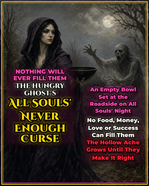 <p>They took from you and enjoyed every bite. Now nothing they touch will ever satisfy them again.</p>
<p>On Monday, November 2, All Souls' Day, the waning Moon is in Leo with Mars and Jupiter, just past its last quarter. A waning Moon is the time for release, endings and settling what is owed. The Sun is deep in Scorpio, the sign of the underworld and what lies beneath, and Mercury is retrograde in Scorpio until November 13, the classic signal that the past is returning to be dealt with. Venus is retrograde in Libra, weighing what is fair and just. On All Souls' Day the dead are remembered, and the doorway between the worlds is still open.</p>
<p>Across many cultures, the hungry ghost is the restless spirit who is never fed and never filled. In Chinese tradition it has a huge belly and a mouth as small as a needle's eye. In Europe it is the soul with no one to remember it on All Souls' night, wandering from house to house. Its food turns to ash, its drink turns to dust and its hunger only grows. This curse places that ghost's hunger on the one who wronged you. They will feel the endless ache of the hungry ghost until they repay what they owe.</p>
<p><strong>Very effective for:</strong></p>
<ul>
<li>A thief, scammer or ex who took your money</li>
<li>Greedy relatives who stole an inheritance</li>
<li>A friend who used you and threw you away</li>
<li>Someone who ruined you and is now enjoying the rewards</li>
<li>A cheating partner who left with your savings</li>
<li>A boss or company that stole your wages or ideas</li>
<li>A contractor who took a deposit and disappeared</li>
<li>A person who owes you money and laughs it off</li>
<li>Social climbers who stepped on you to rise</li>
<li>Anyone who must be made to pay back what they took</li>
</ul>
<p>Unchecked, they keep enjoying what they took from you, and they come back for more.</p>
<p><strong>The Unexpected Power of the Hungry Ghost</strong></p>
<p>The results often show up as:</p>
<ul>
<li>Their new success suddenly feels empty</li>
<li>Purchases, relationships and pleasures failing to satisfy them</li>
<li>Restlessness and dissatisfaction spreading through their life</li>
<li>Money slipping through their fingers</li>
<li>Pressure building until they reach out</li>
<li>Repayment, restitution or an apology finally coming</li>
</ul>
<p><strong>Needed:</strong></p>
<ul>
<li>Your full name and photo if available</li>
<li>Your target's full name and a photo if available</li>
<li>What they took or what they owe you</li>
</ul>
<p>Your spell photo is emailed to you once your casting is complete.</p>
<p>Order by Monday, November 2 at 3:00 PM Eastern for All Souls' night!</p>
