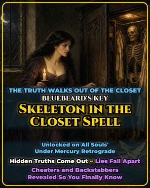 <p>On All Souls' Day, Monday, November 2, what has been buried rises. The Sun is deep in Scorpio, the sign of secrets, and Mercury is retrograde there until November 13, digging up what was hidden. The waning Moon is in Leo with Mars and Jupiter, just past its last quarter, the phase for endings and the truth coming into the light.</p>
<p>In the old tale Bluebeard's wife was handed a key and told never to open one door. She opened it and learned the truth. This rite hands you that key, while Mercury retrograde in Scorpio is already pulling secrets up.</p>
<p><strong>Very effective for:</strong></p>
<ul>
<li>Suspecting a partner is cheating</li>
<li>A friend who acts strange around you</li>
<li>Someone talking about you behind your back</li>
<li>Money going missing</li>
<li>A family secret no one will discuss</li>
<li>A business partner hiding something</li>
<li>Wondering why you were really let go</li>
<li>Rumors you cannot trace</li>
<li>A new love who seems too good to be true</li>
<li>Not knowing who to trust at work</li>
<li>A gut feeling you cannot shake</li>
</ul>
<p><strong>Needed:</strong></p>
<ul>
<li>Your full name, birth date and photo if available</li>
<li>What you want to know, and the names involved</li>
</ul>
<p><strong>Items Used in Your Casting:</strong></p>
<ul>
<li><strong>White tealight candle</strong> ~ I light it so the truth has a light to walk into</li>
<li><strong>Key charm</strong> ~ I use Bluebeard's key to open what has been locked away</li>
<li><strong>Eyebright</strong> ~ I add it for clear sight and honest answers</li>
<li><strong>Mugwort</strong> ~ I use it to open your second sight and your gut instincts</li>
<li><strong>Amethyst</strong> ~ I set it down to keep your intuition sharp and calm</li>
<li><strong>Blister beetle specimen</strong> ~ I place its red warning head so the truth cannot be ignored</li>
<li><strong>Star anise</strong> ~ I add it to light up the hidden places like a little star</li>
</ul>
<p>Your spell photo is emailed to you once your casting is complete.</p>
<p></p>
<p>Order by Monday, November 2 at 12:00 PM Eastern.</p>