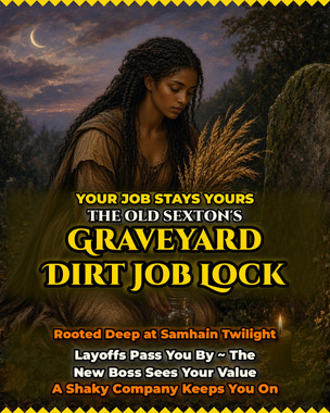 <p>Samhain twilight, Saturday, October 31, is the time to root what you want to keep. The waning Moon in Cancer, the sign that holds on tight, goes void of course at 5:59 PM Eastern, and the Sun is in steady, unshakable Scorpio. Mercury is retrograde in Scorpio until November 13 and Venus is retrograde in Libra, so workplaces shuffle and reconsider, which is exactly when your place needs to be locked in.</p>
<p>The sexton kept the churchyard, and old belief held that the dead in his care were loyal, steady and never moved. A wild grain stalk was the sign of a harvest that stays. This rite roots your job like a grave that does not move.</p>
<p><strong>Very effective for:</strong></p>
<ul>
<li>Layoff rumors at work</li>
<li>A new boss who does not know you</li>
<li>A company merger or buyout</li>
<li>Budget cuts in your department</li>
<li>A probation period</li>
<li>A rival who wants your role</li>
<li>Returning from leave</li>
<li>A shaky startup</li>
<li>Seasonal work you want to make permanent</li>
<li>A contract up for renewal</li>
<li>Mistakes you are worried will cost you</li>
</ul>
<p><strong>Needed:</strong></p>
<ul>
<li>Your full name, birth date and photo if available</li>
<li>Your employer and job title</li>
<li>What is threatening your job</li>
</ul>
<p><strong>Items Used in Your Casting:</strong></p>
<ul>
<li><strong>White tealight candle</strong> ~ I light it to keep your name in good light at work</li>
<li><strong>Solomon's seal root</strong> ~ I use it to seal your place so it is marked as yours</li>
<li><strong>Cranesbill root</strong> ~ I add it to tighten your hold so your job does not slip away</li>
<li><strong>Tiger's eye</strong> ~ I set it down for steady work luck and a boss who sees your worth</li>
<li><strong>High John the Conqueror root</strong> ~ I add it so you come out on top, fair and square</li>
<li><strong>Black ant specimen</strong> ~ I place this tireless little worker for steady progress through every shake-up</li>
<li><strong>Anchor charm</strong> ~ I lay it in to keep you rooted while others are swept away</li>
</ul>
<p>Your spell photo is emailed to you once your casting is complete.</p>
<p></p>
<p>Order by Saturday, October 31 at 6:00 PM Eastern.</p>