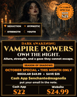 *October Special ~ Dark Awakening Vampire Abilities Transformation Spell ~ Seduction, Hypnotic Allure & Heightened Senses ~ Strength, Stamina & Youthful Glow ~ Telepathy & Dream Influence ~ Power of the Night