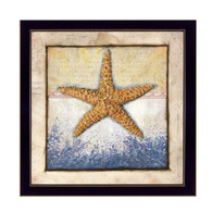 ED299-712 BLK "Starfish" is a 14"x14" print framed in a 712 Black frame.  This artwork features a beautiful painting of a starfish and a mapped decorative background in beautiful subtle colors by artist Ed Wargo.  The print has an archival, protective, textured finish so no glass is needed, and is ready to hang. Made in the USA by skilled American workers. Thank you for your support.