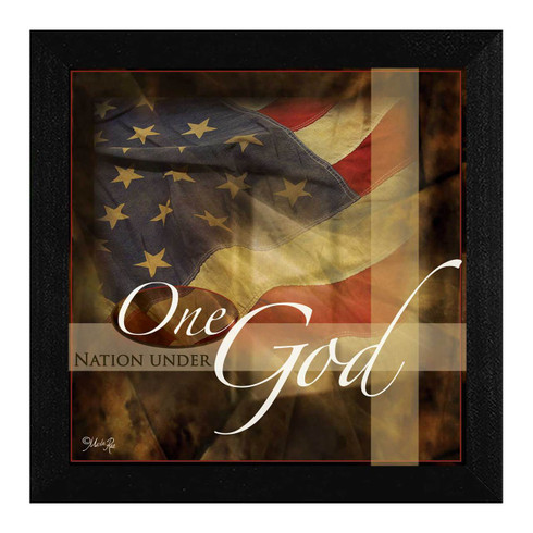 MA125-276 BLK "One Nation Under God" is a 14"x14" print framed in a 276 Black frame.  This artwork by artist Marla Rae. features a design of an American flag with the text ??One Nation Under God?. The print has an archival, protective, textured finish so no glass is needed, and is ready to hang. Made in the USA by skilled American workers. Thank you for your support.