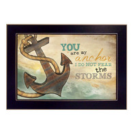 MA1006-712BLK “You are my Anchor” is a 18”x12” art print framed in 712 Black of the art of American artist, Marla Rae. It shows a decorative artwork of a row boat with a paddle in a lake and the script “You are my anchor. I do not fear the storms”. The print has an archival, protective, textured finish so no glass is needed, and is ready to hang. Made in the USA by skilled American workers.