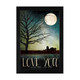 MA1085-276 BLK  “Love you Farm” is a framed art print of the art by American artist, Marla Rae. It is one of our popular 14"x20"prints and is framed in our 276 Black Frame style. It shows the silhouette of a rural scene in a moonlit sky with the script “Love you to the moon and back.” It is a totally American-made product, and has an archival, textured protective finish so no glass is needed and comes ready to hang.