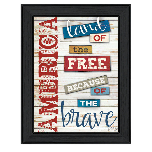 MA1092-405 BLK “America” is a 12”x16” print framed in Colonial 405 Black of the art of Marla Rae. The print shows artistic typography in patriotic colors “America land of the free because of the brave.” The print has an archival, protective, textured finish so no glass is needed, and is ready to hang. Made in the USA by skilled American workers. Thank you for your support.