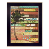 MA1100-712 BLK "Beach Memories" is a 12”x16” art print framed in a 712 Black frame. Artist Marla Rae designed a beautiful palm tree and used interesting textured design with typography "Memories made at the beach last a lifetime." The framed art print has a protective textured, archival finish, so no glass is needed, and comes ready to hang. Made in the USA with pride!