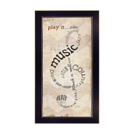 MA1133-712BLK “Play It” is a 9”x18” print framed in a 712 Black frame of the art of American artist, Marla Rae. It shows a musical note made from typography with words about music genres. The art is in natural colors with an attractive, decorative design. The print has an archival, protective, textured finish so no glass is needed, and is ready to hang. Made in the USA by skilled American workers.